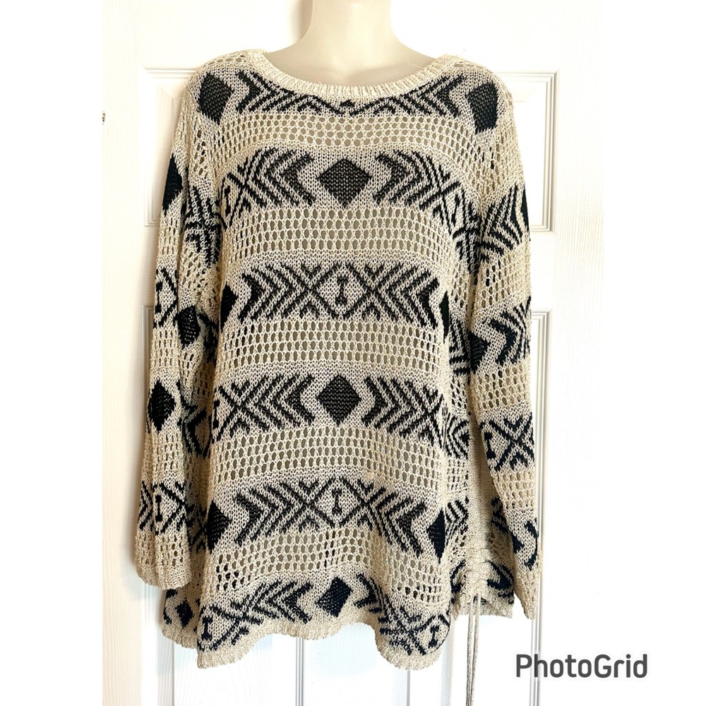 Ruby Rd. Black And Cream Metallic Patterned Open … - image 1